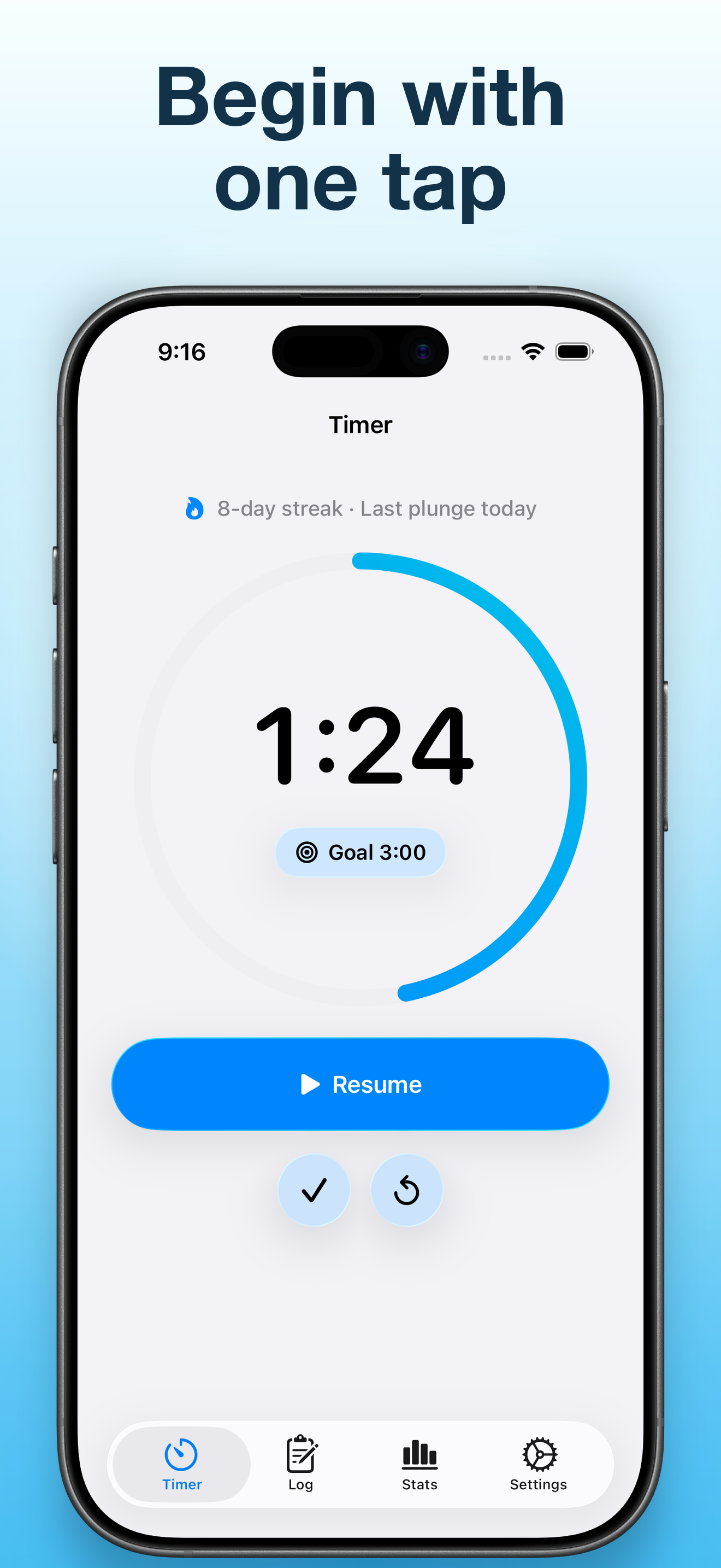 Cold Plunge Timer and Log App Store screenshot showing the timer