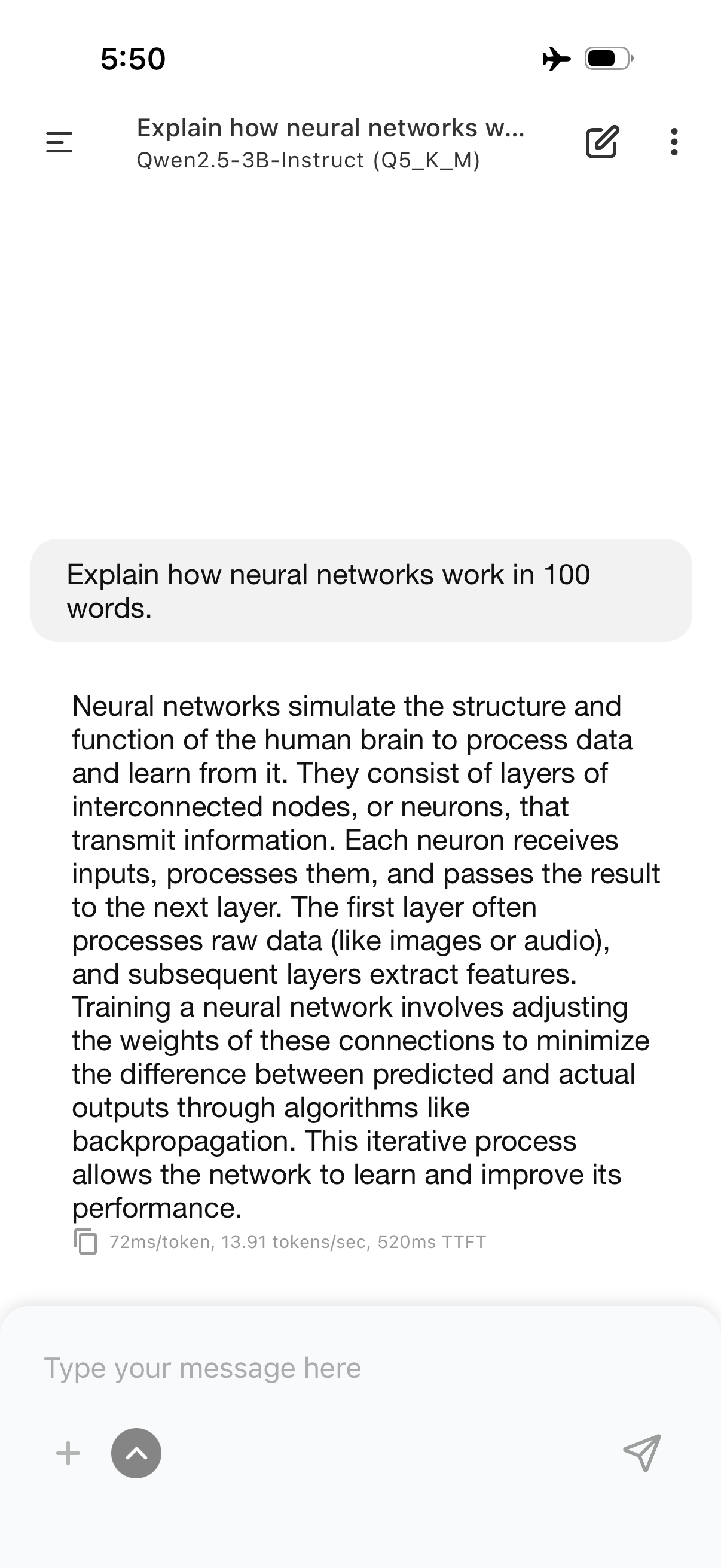 Neural networks explanation with airplane mode