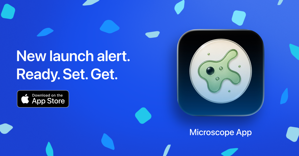 Apple-generated Microscope App link card with the app icon, launch message, and Download on the App Store badge